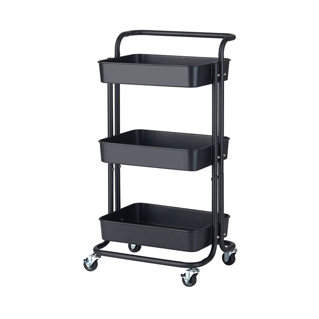 NNEAGS 3 Tier Steel Black Movable Kitchen Cart Multi-Functional Shelves Portable Storage Organizer with Wheels-0