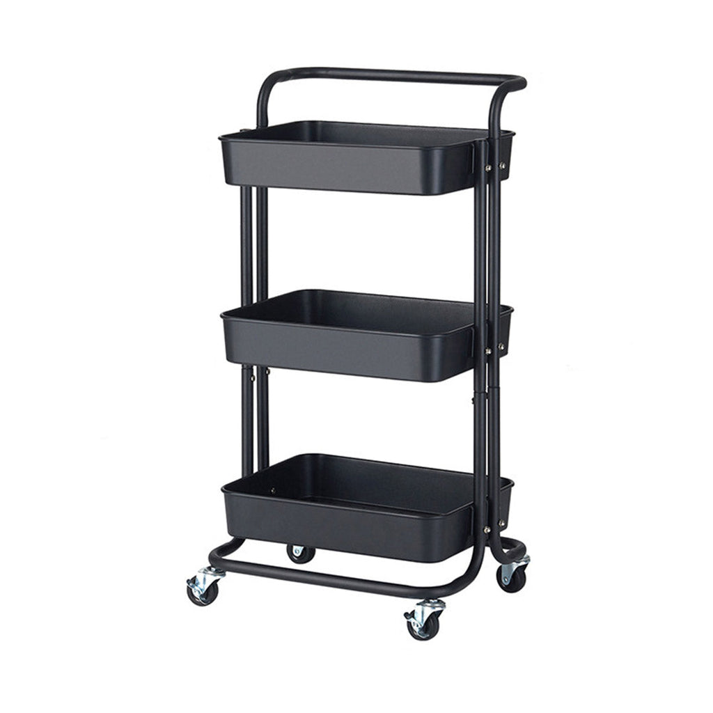 NNEAGS 3 Tier Steel Black Movable Kitchen Cart Multi-Functional Shelves Portable Storage Organizer with Wheels-0
