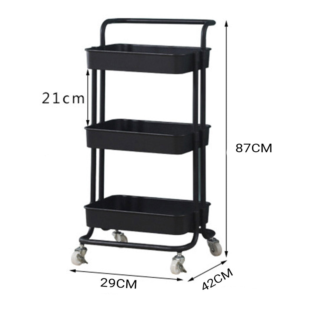 NNEAGS 3 Tier Steel Black Movable Kitchen Cart Multi-Functional Shelves Portable Storage Organizer with Wheels-1