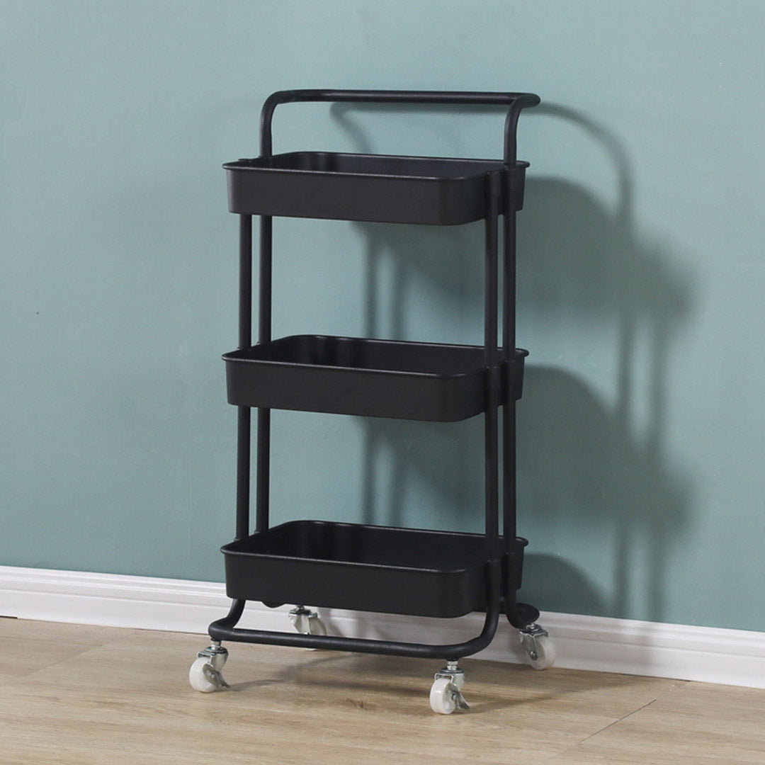 NNEAGS 3 Tier Steel Black Movable Kitchen Cart Multi-Functional Shelves Portable Storage Organizer with Wheels-4