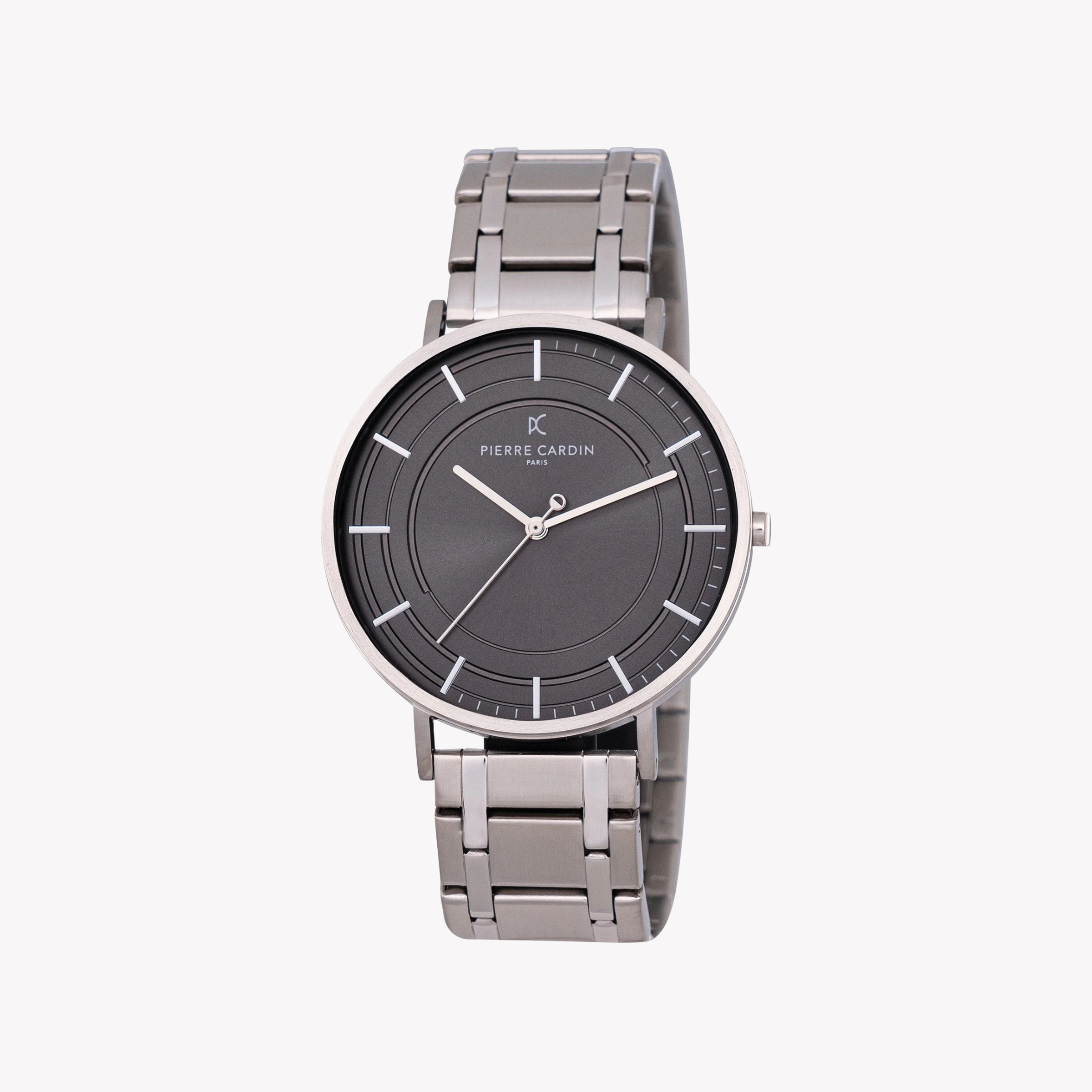 Pierre Cardin Men's Silver Metal Watch, Black Dial | Cbn.3033
