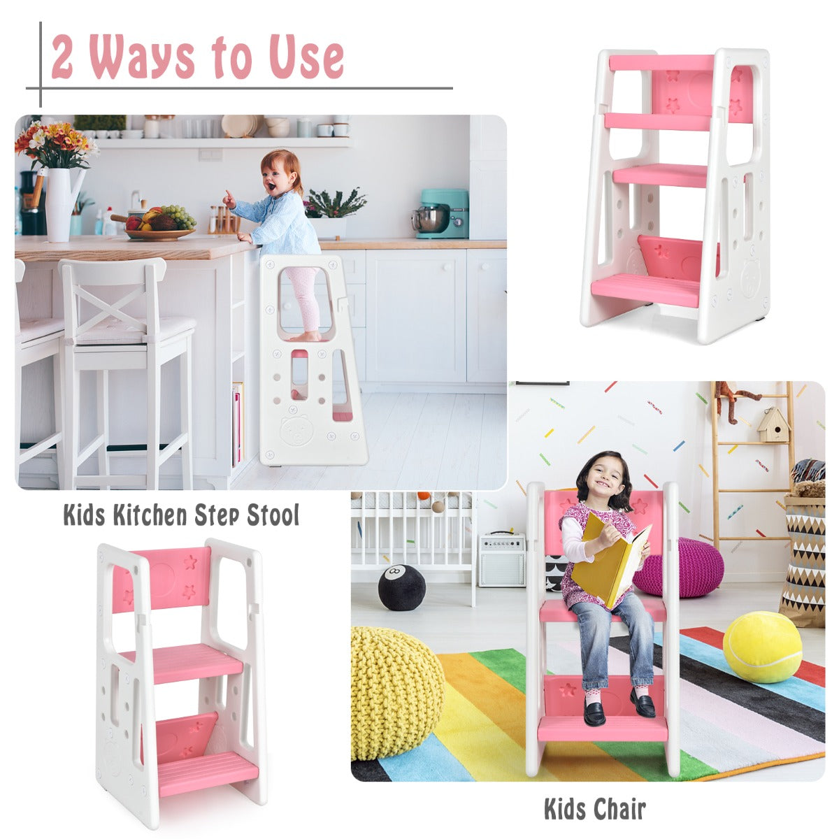 NNECW Kids Step Learning Stool with Double Safety Rails for Baby-2