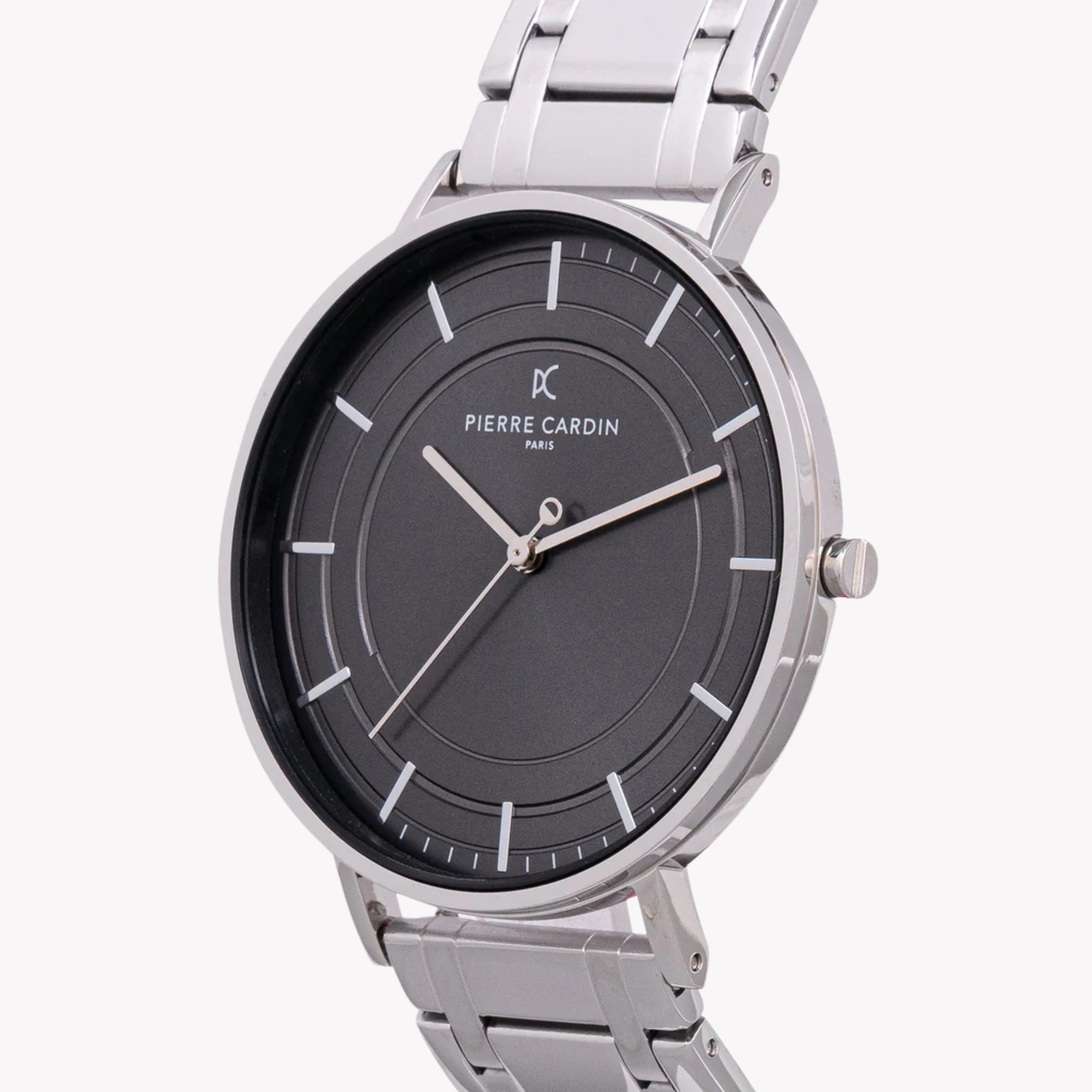 Pierre Cardin Men's Silver Metal Watch, Black Dial | Cbn.3033