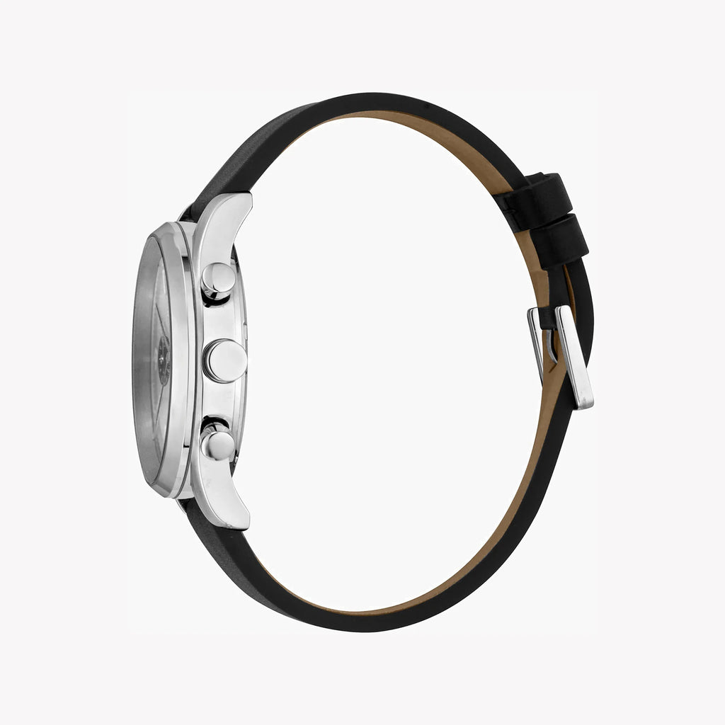 Esprit Men's Black Leather Watch, Silver Dial | Es1g120m0025