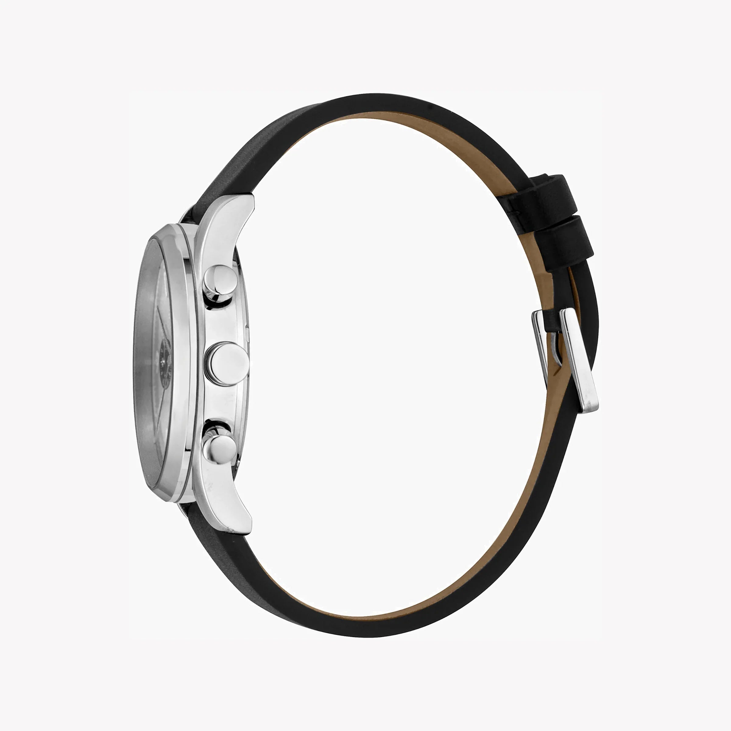 Esprit Men's Black Leather Watch, Silver Dial | Es1g120m0025