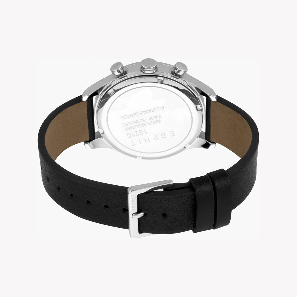 Esprit Men's Black Leather Watch, Silver Dial | Es1g120m0025