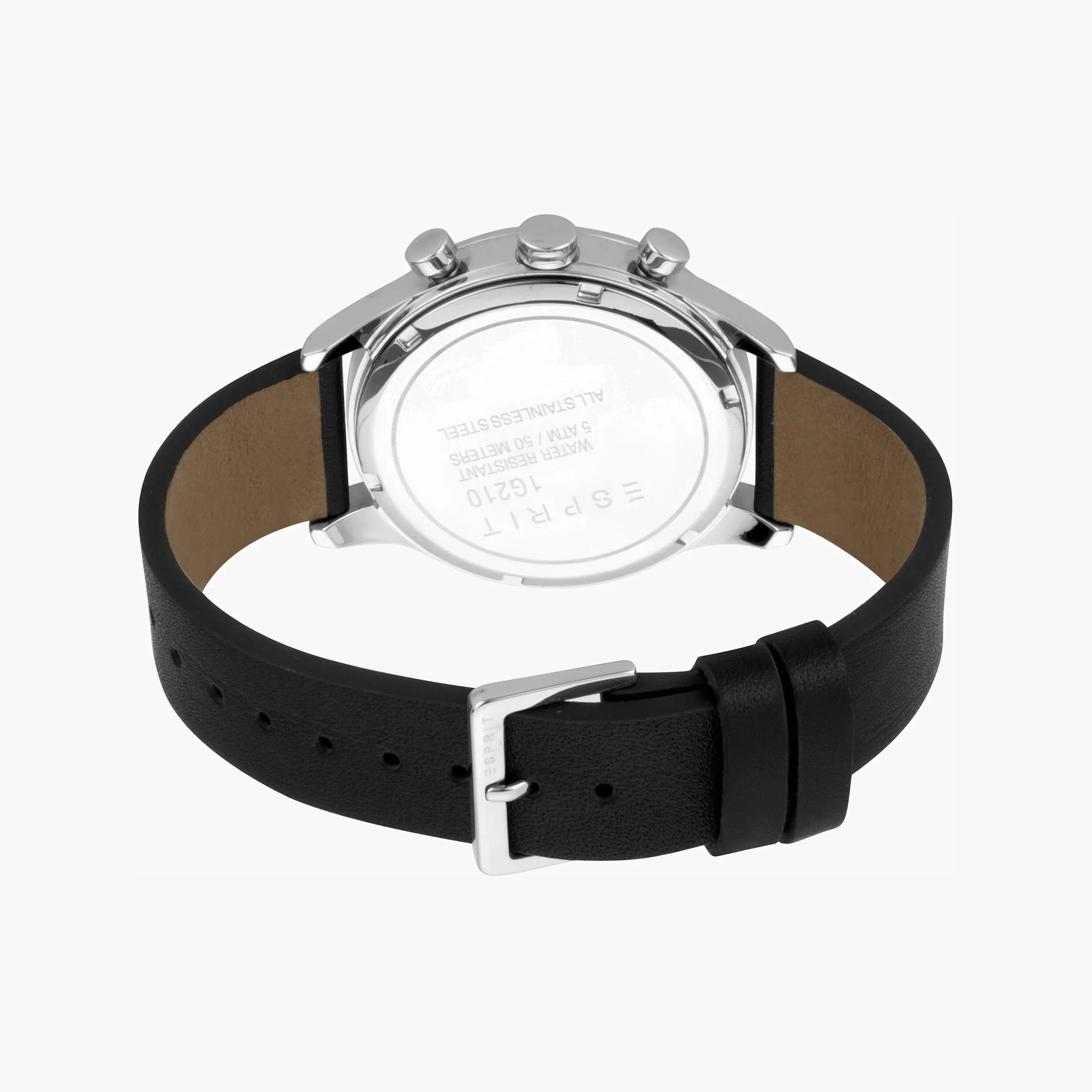 Esprit Men's Black Leather Watch, Silver Dial | Es1g120m0025