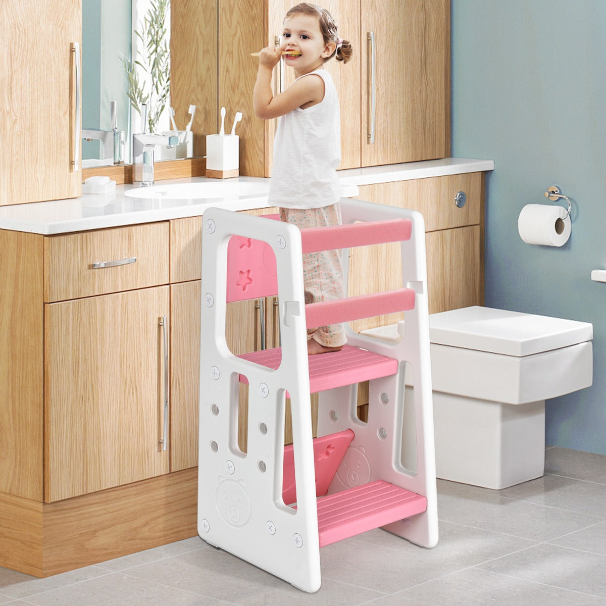 NNECW Kids Step Learning Stool with Double Safety Rails for Baby-4