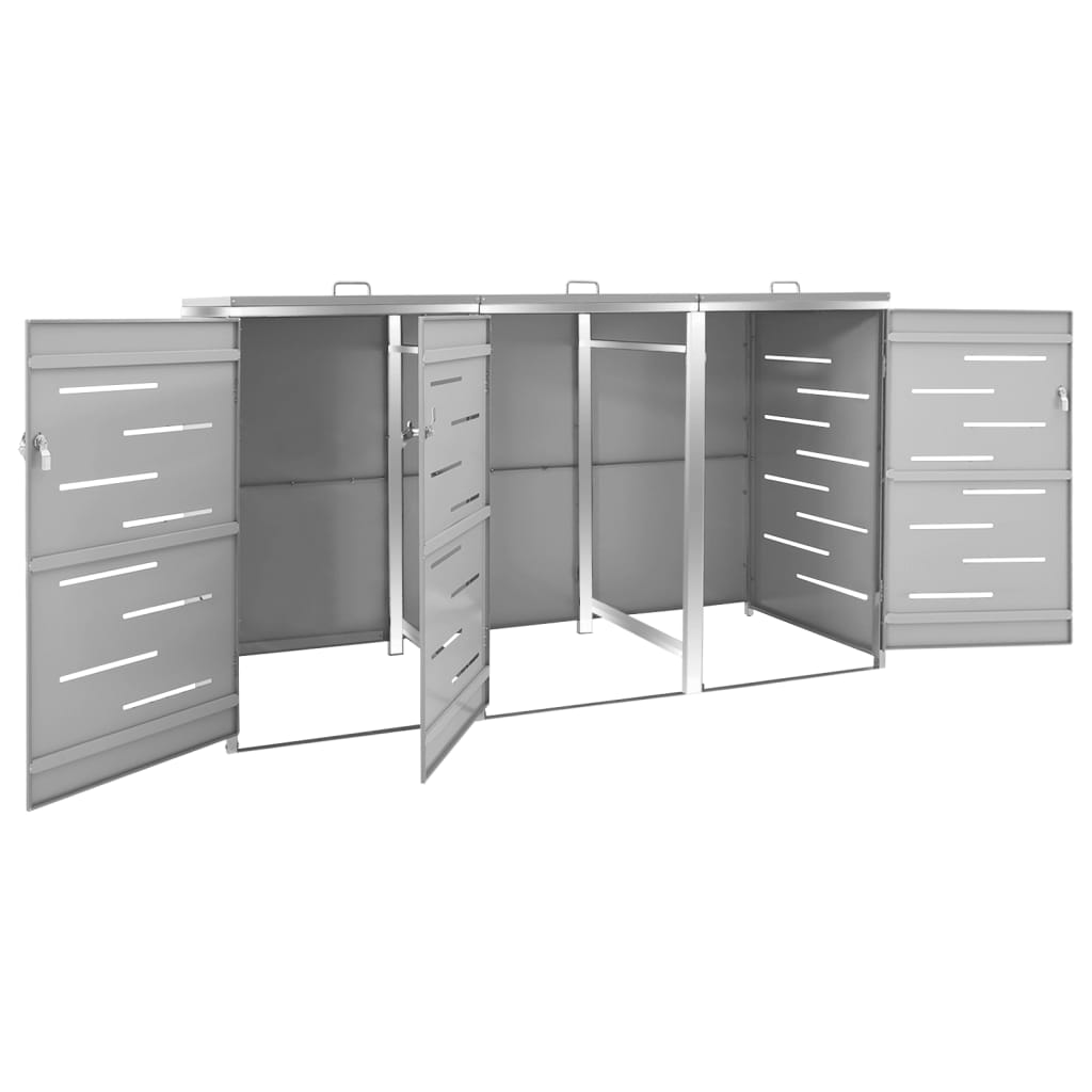 NNEVL Triple Wheelie Bin Shed 207x77.5x115 cm Stainless Steel-2