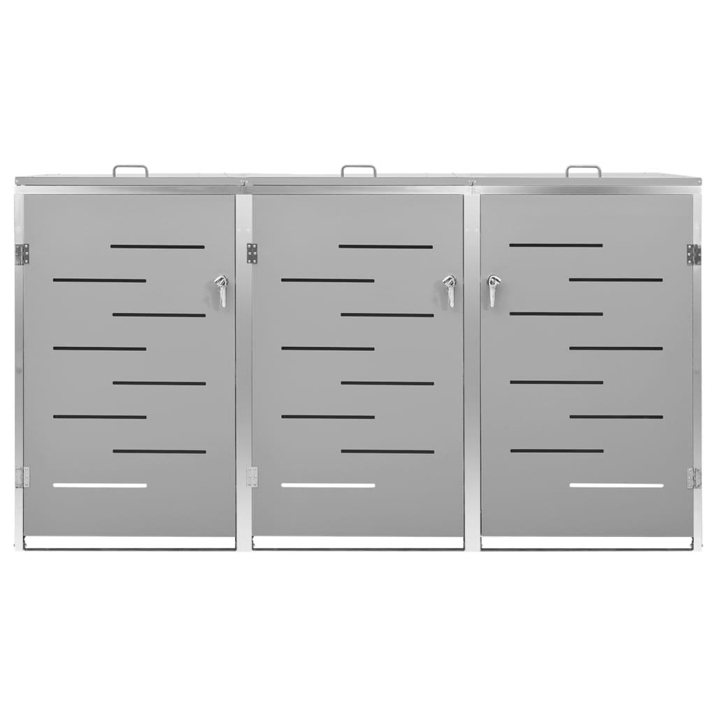 NNEVL Triple Wheelie Bin Shed 207x77.5x115 cm Stainless Steel-3