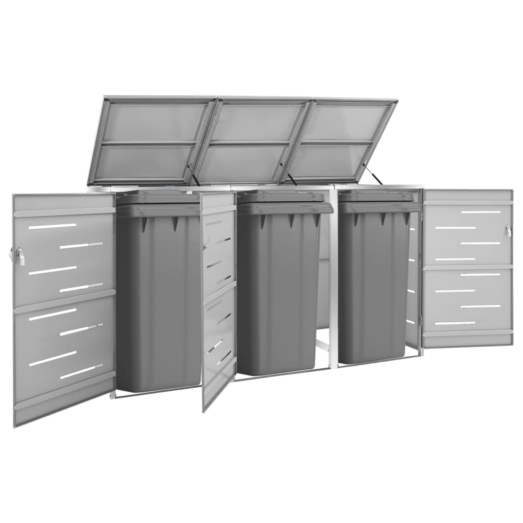 NNEVL Triple Wheelie Bin Shed 207x77.5x115 cm Stainless Steel-0