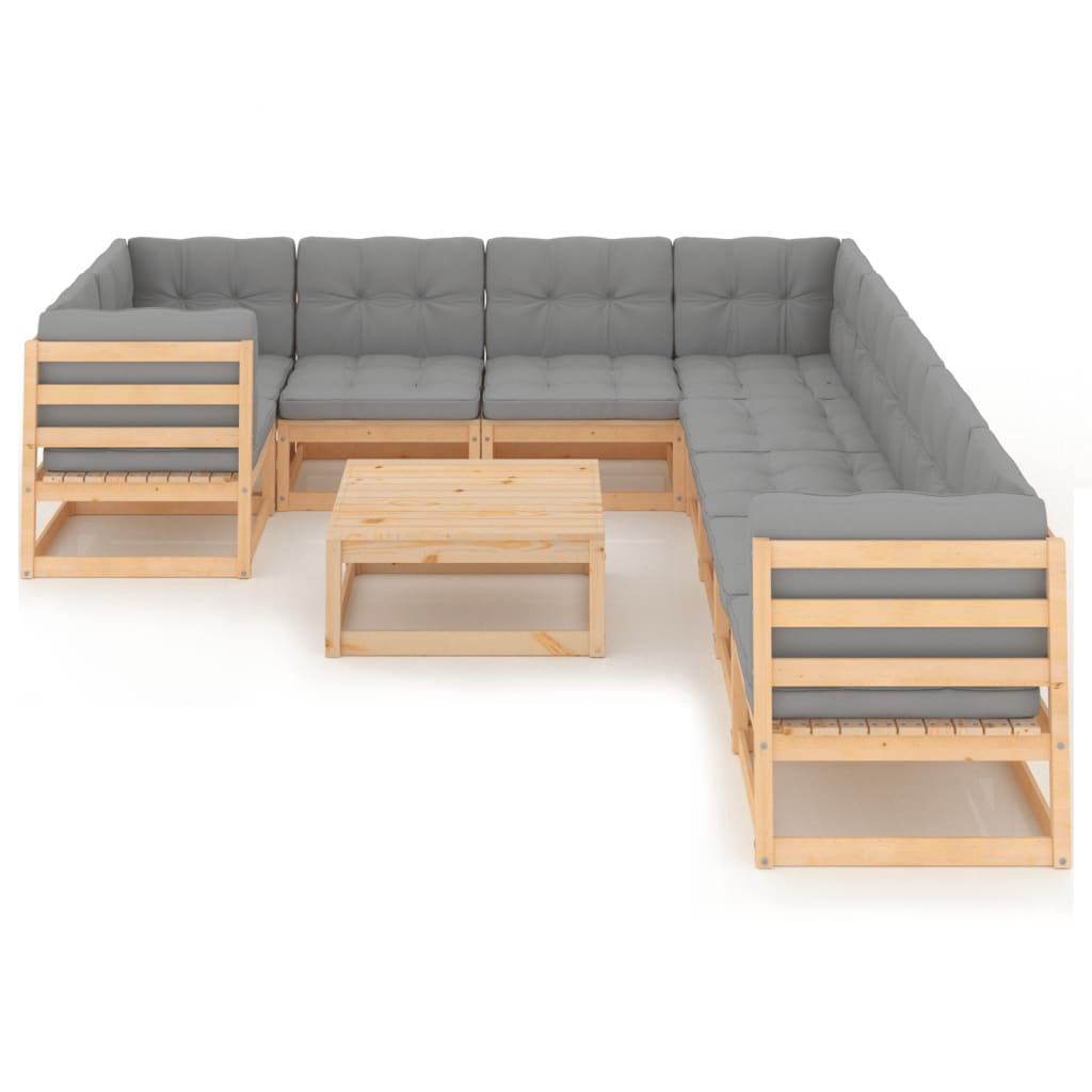 NNEVL 10 Piece Garden Lounge Set with Cushions Solid Pinewood