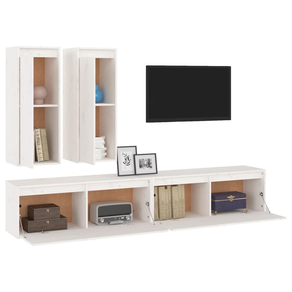 NNEVL TV Cabinets 4 pcs White Solid Wood Pine