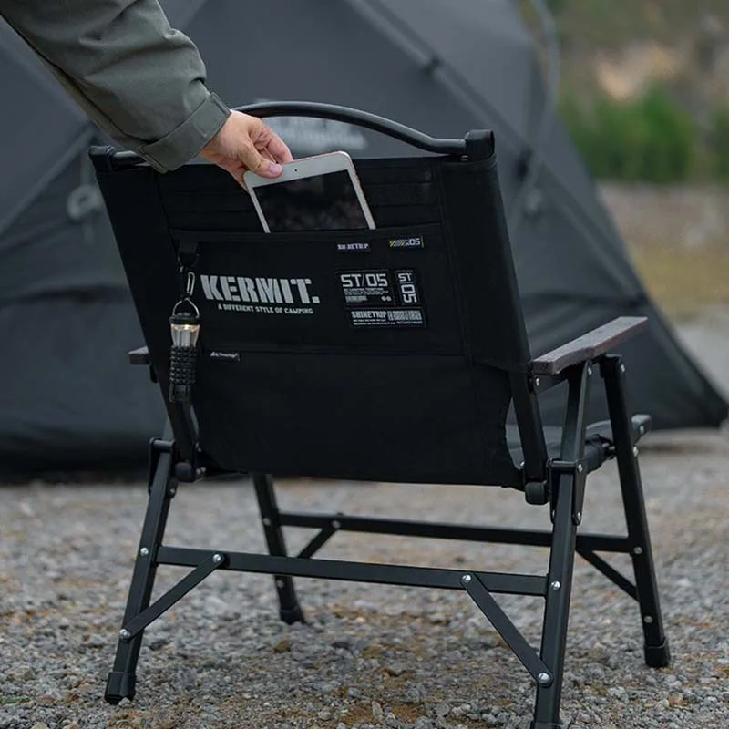 NNEOBA Outdoor Folding Chair Kermit-Style with Oak Armrests Black-2
