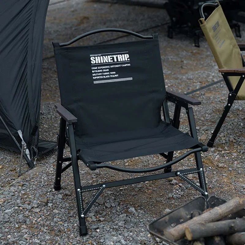 NNEOBA Outdoor Folding Chair Kermit-Style with Oak Armrests Black-1