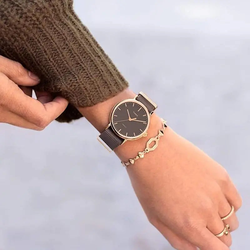 Timex Women's Gray Fabric Watch, Rose Gold Case | Tw2r48900