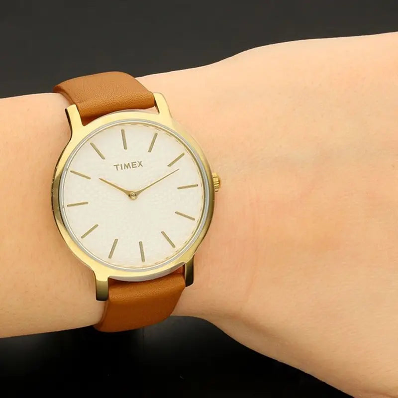 Timex Women's Tan Leather Watch, Silver Dial | Tw2r91800