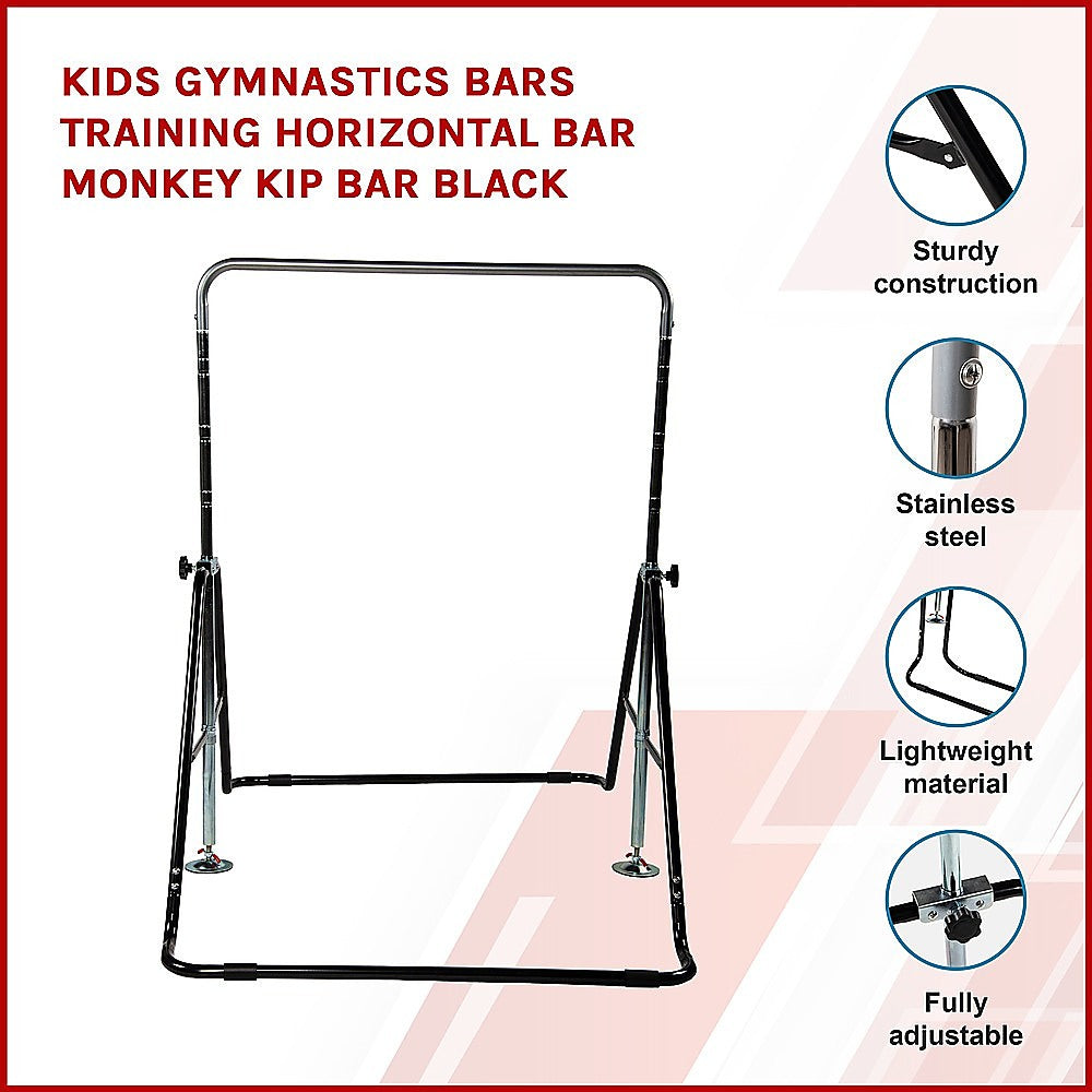 NNEDSZ Kids Gymnastics Bars Training Horizontal Bar Monkey Kip Bar Black-2