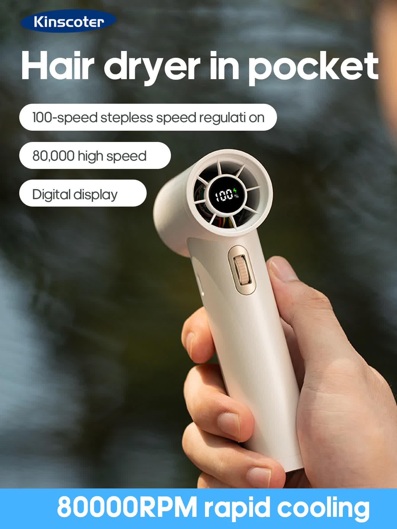 NNEDSZ White Portable High-Speed Turbo Fan with 2000mAh Battery and Multiple Attachments-2