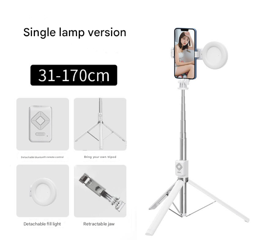 NNEDSZ White Single Light 3-in-1 Bluetooth Selfie Stick with Tripod and Remote Control - Adjustable for Smartphones-0