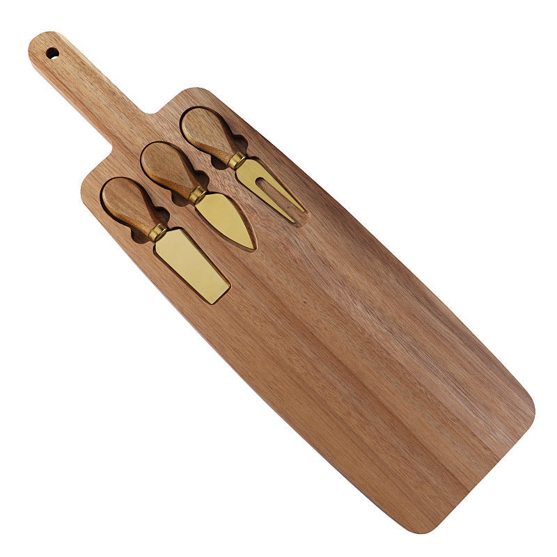 NNEDSZ Brown And Gold Premium Acacia Wood Cheese Board Set | Charcuterie Platter with 3 Stainless Steel Knives-0