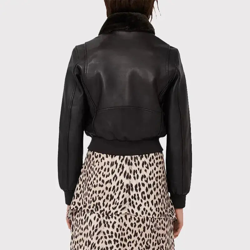 Women’s Black Leather Jacket with Shearling Collar