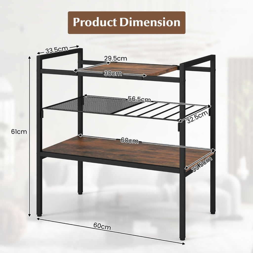 NNECW 3-Tier Industrial Entryway Table with Removable Panel & Mesh Shelf
