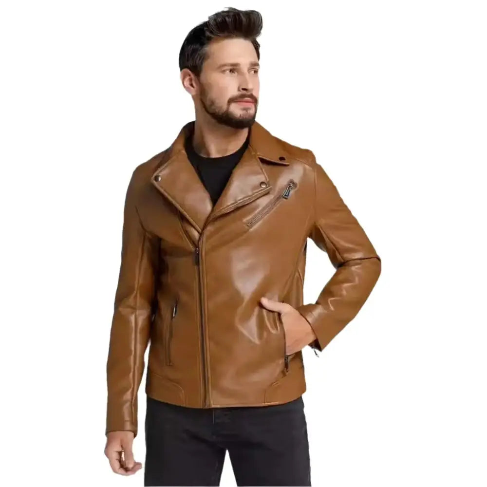 Mens Brown Leather Motorcycle Jacket