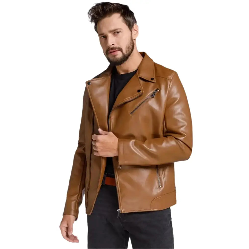 Mens Brown Leather Motorcycle Jacket
