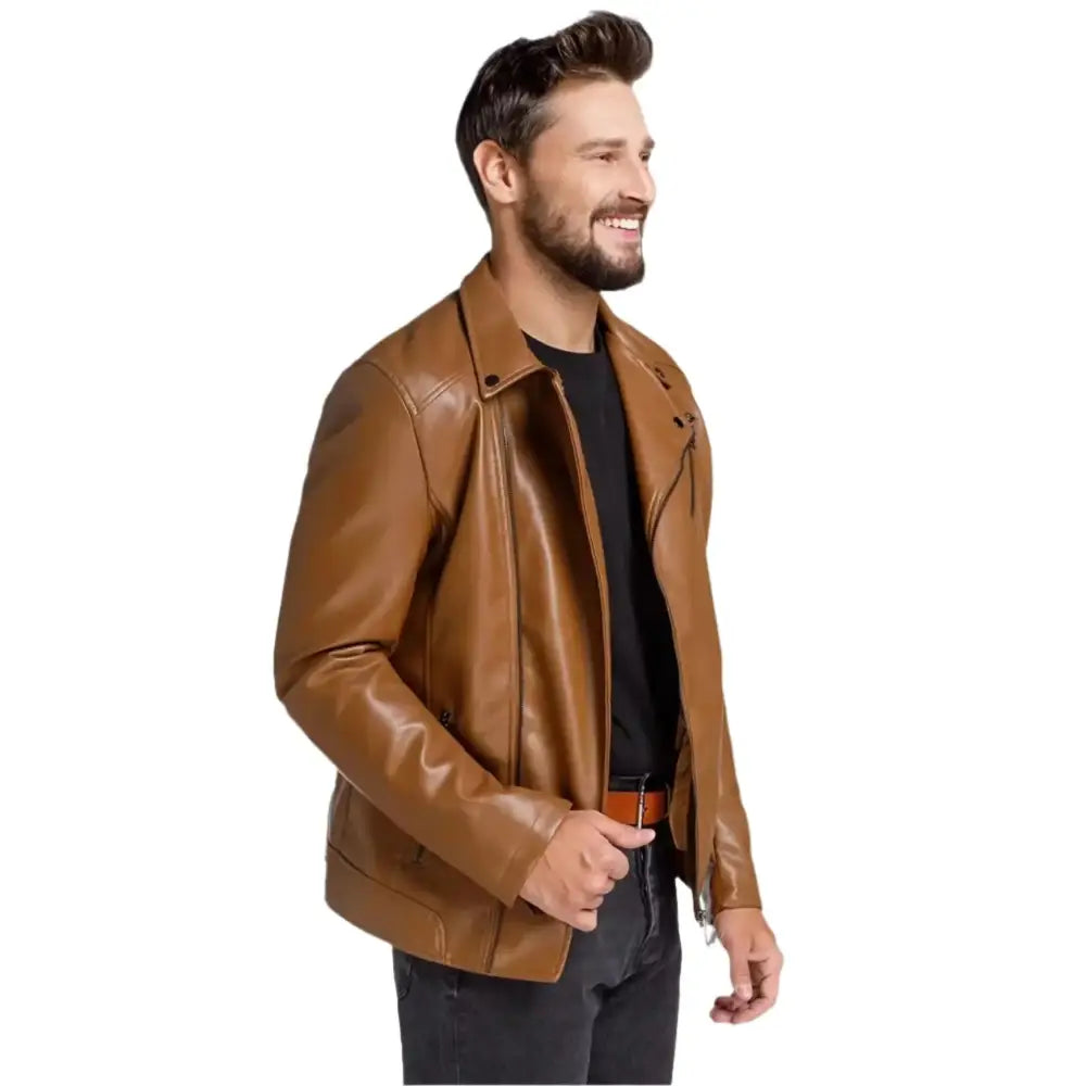 Mens Brown Leather Motorcycle Jacket