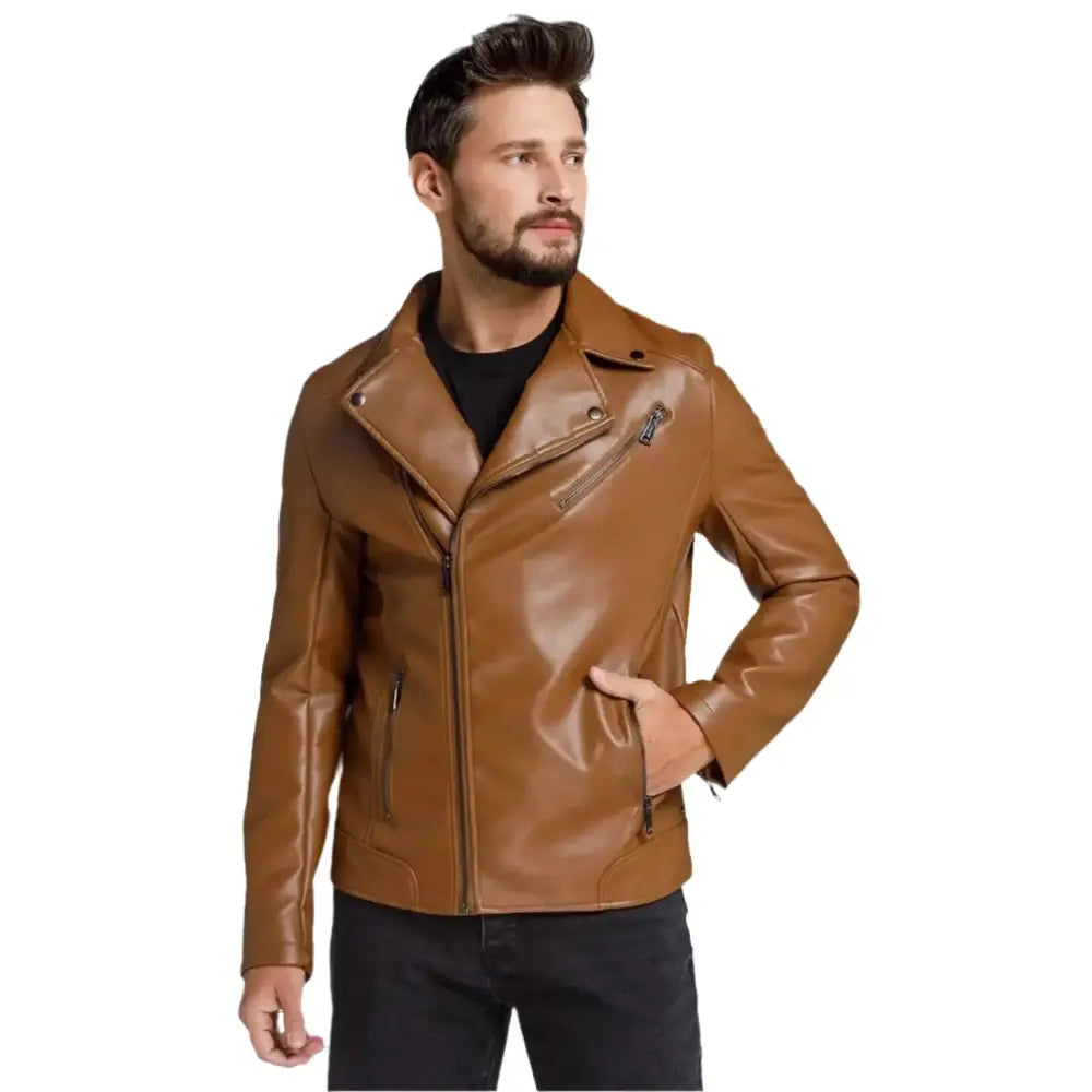 Mens Brown Leather Motorcycle Jacket