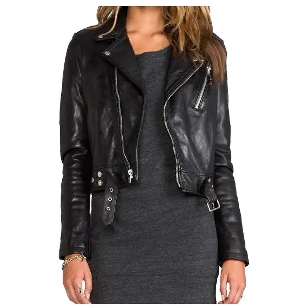 Women’s Short Lambskin Biker Leather Jacket