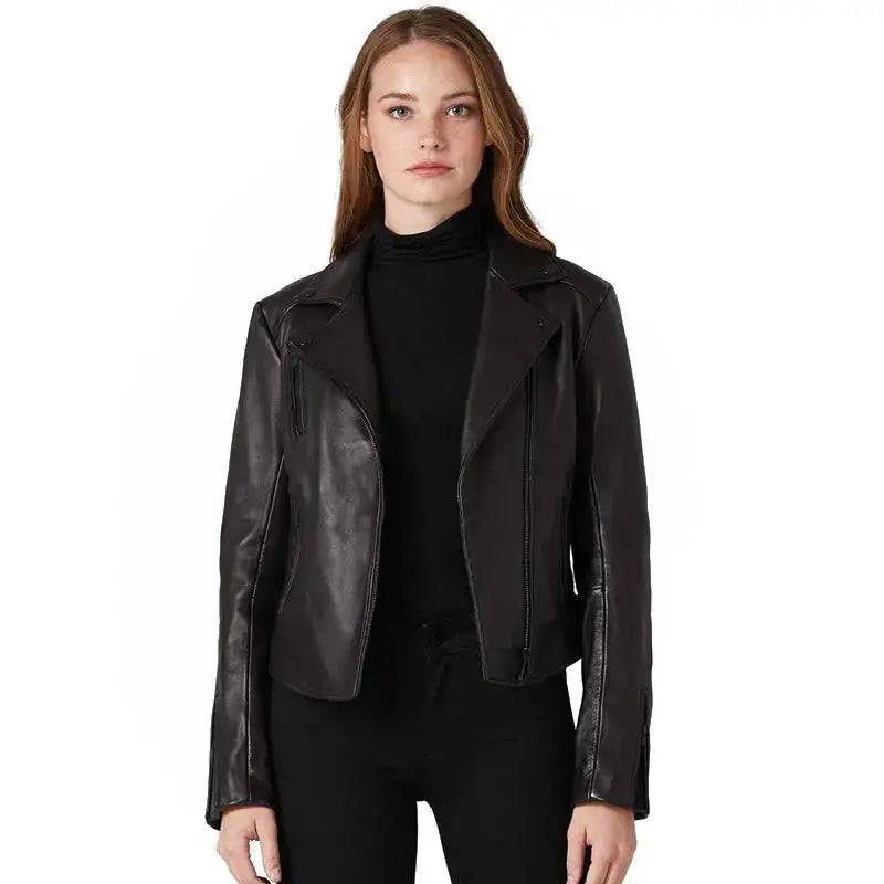 Women's Classic Black Leather Biker Jacket