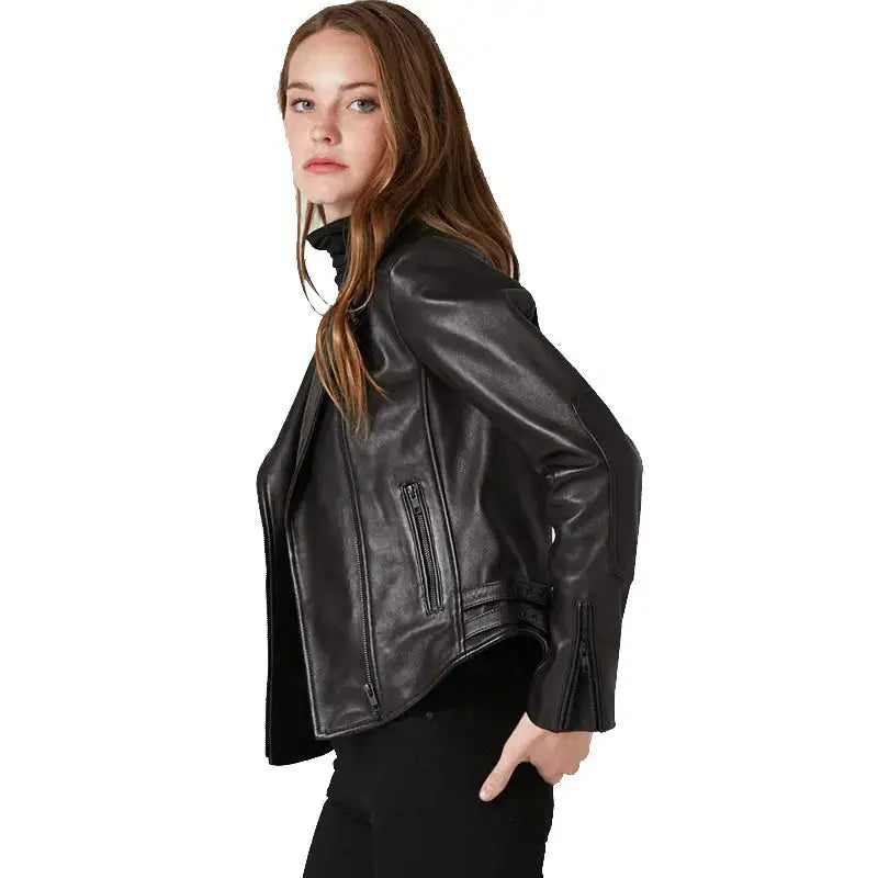Women's Classic Black Leather Biker Jacket
